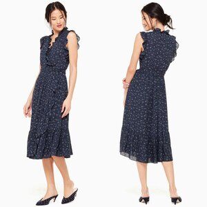 Kate Spade ♠️ Out West Wild Roses Sleeveless Ruffle Wrap Dress, Blue Floral, 14